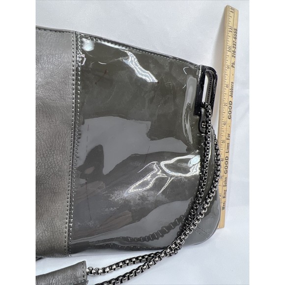 Charming Charlie Off Black Grey Purse Shoulder Bag Chain Strap Double Zippers - Picture 3 of 8